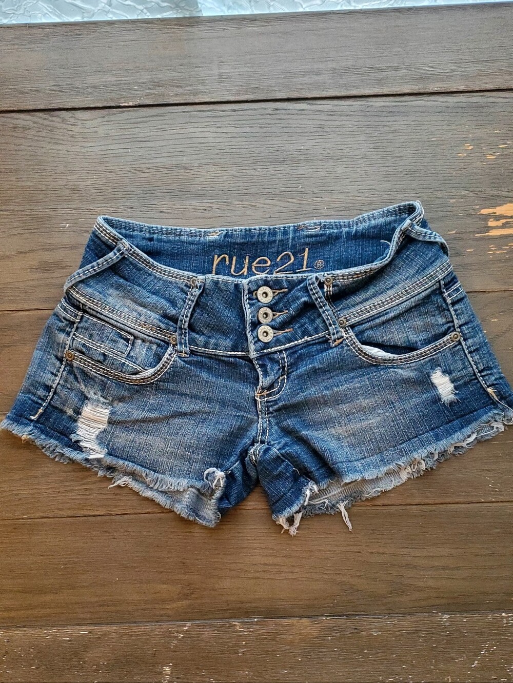 rue21 Blue Distressed Low-Rise Denim Shorts